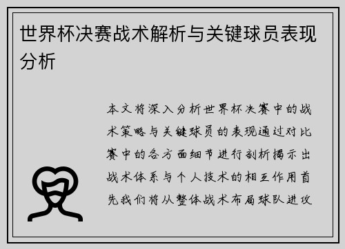 世界杯决赛战术解析与关键球员表现分析