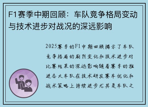 F1赛季中期回顾：车队竞争格局变动与技术进步对战况的深远影响